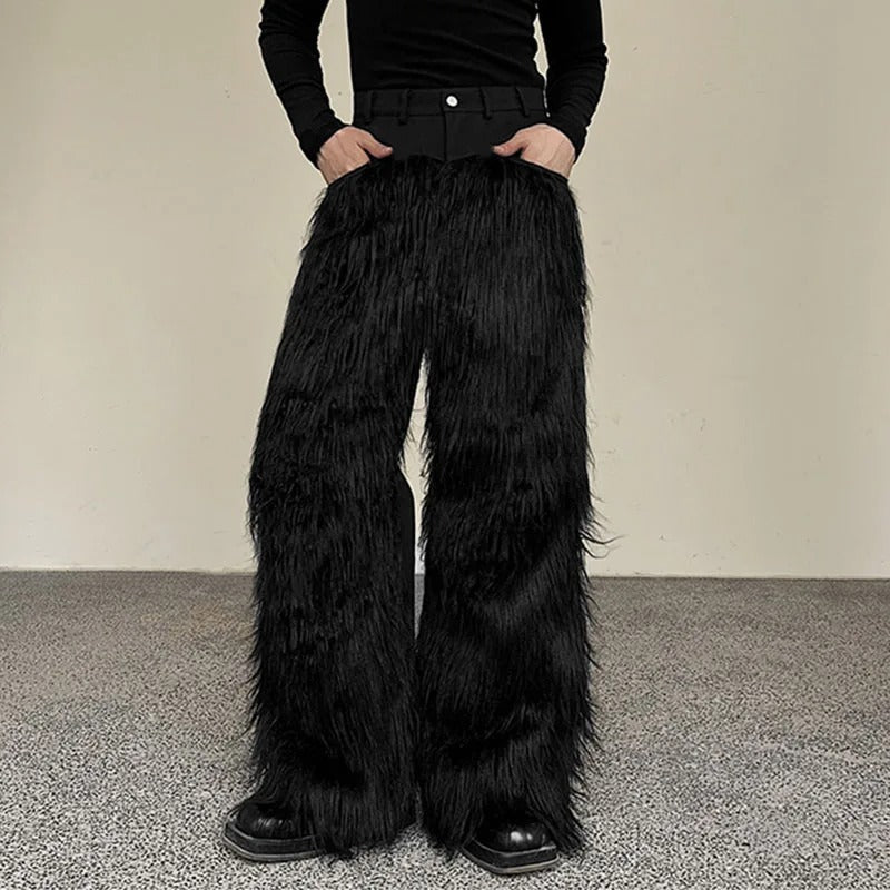 Pantalon pour homme à texture de fourrure Shaggy avant-gardiste
