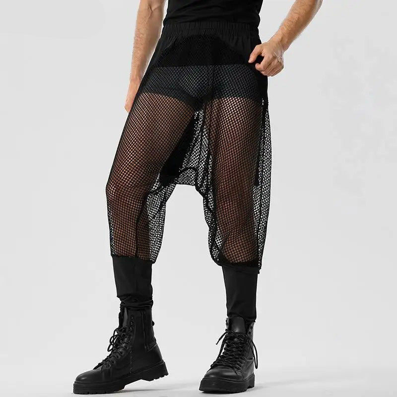 Pantalon contemporain à panneaux en résille noir