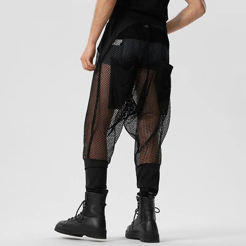 Pantalon contemporain à panneaux en résille noir