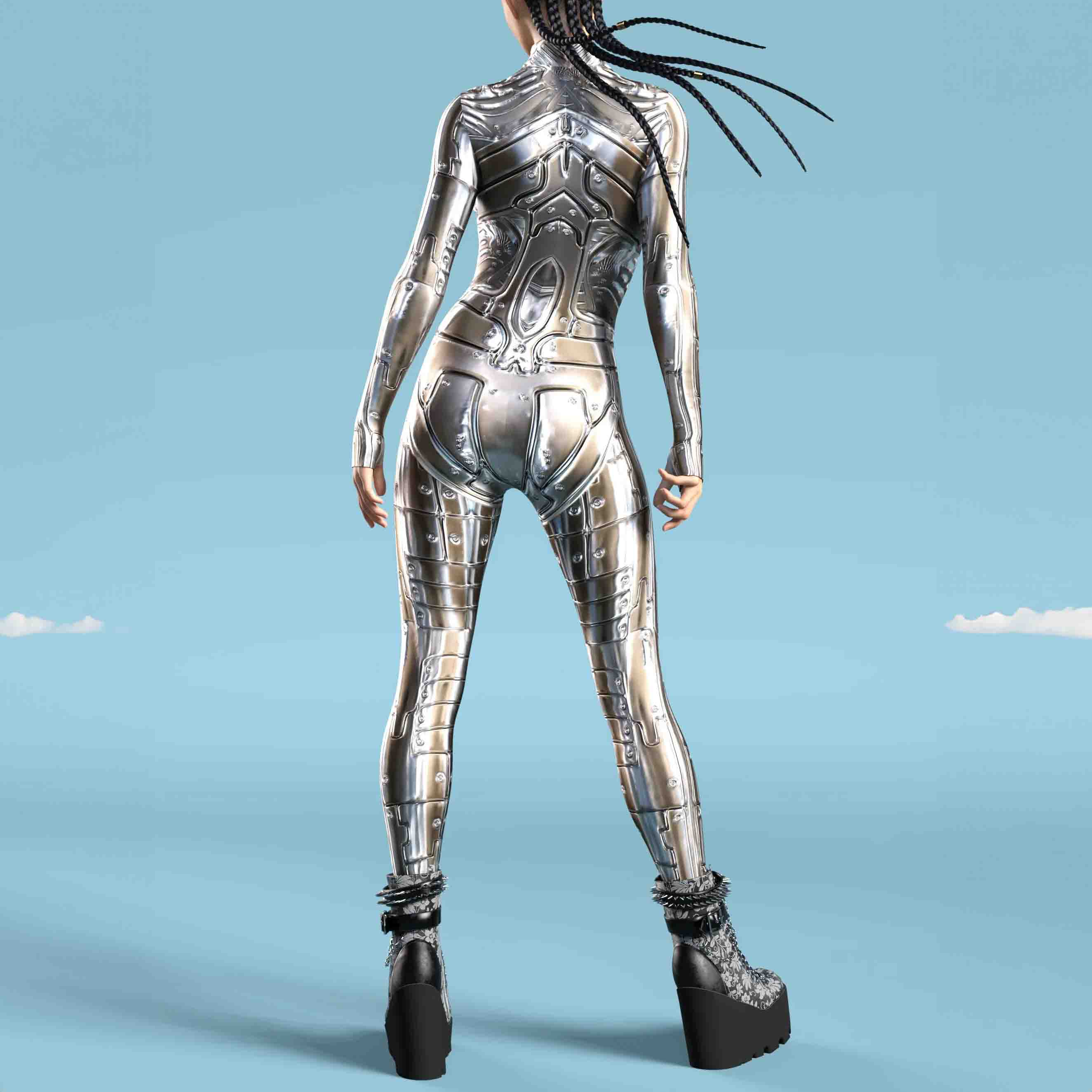 Ultramoderner Metallic-Bodysuit – Futuristisches Fashion-Statement