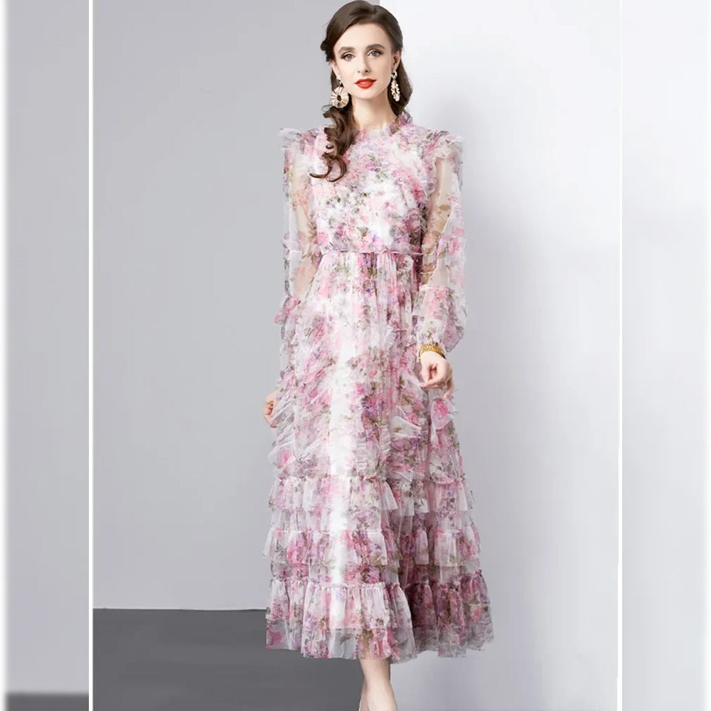 Romantisches Blumenrüschenkleid | Verträumte rosa Eleganz 