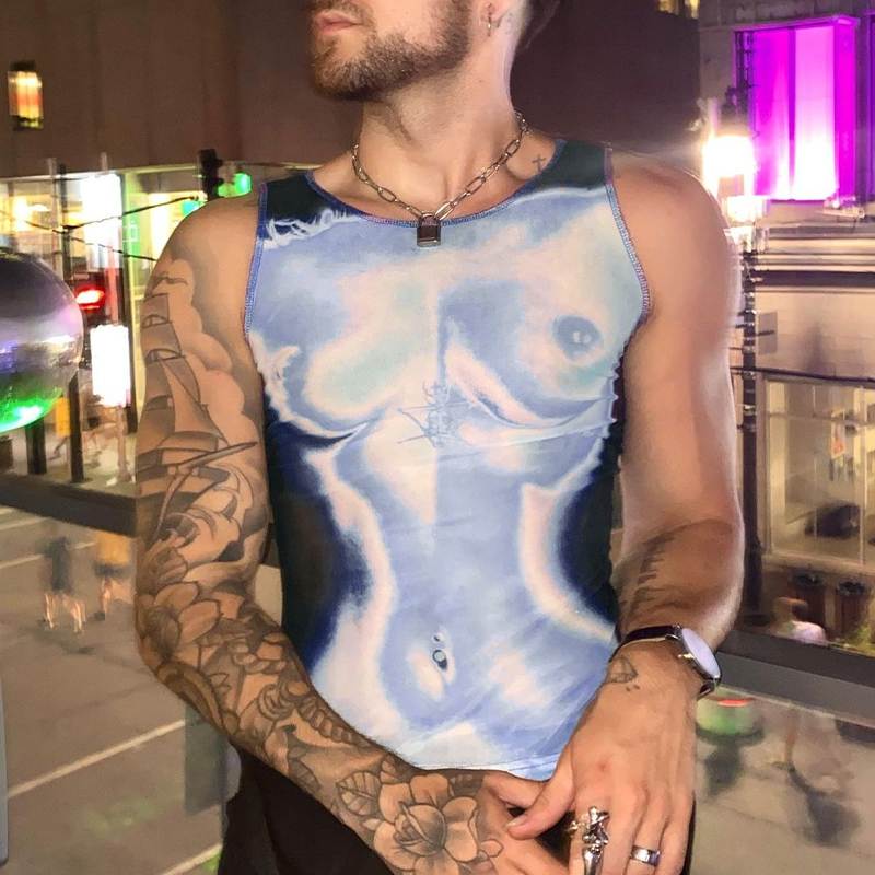 Men Futuristic Mesh Cutout Bodysuit