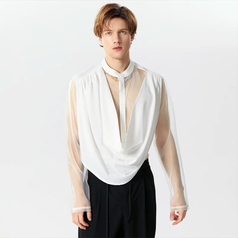 Translucent Elegance Wrap-Front-Bluse