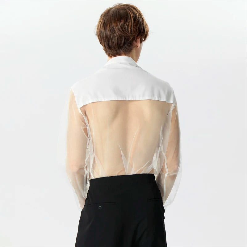 Translucent Elegance Wrap-Front-Bluse